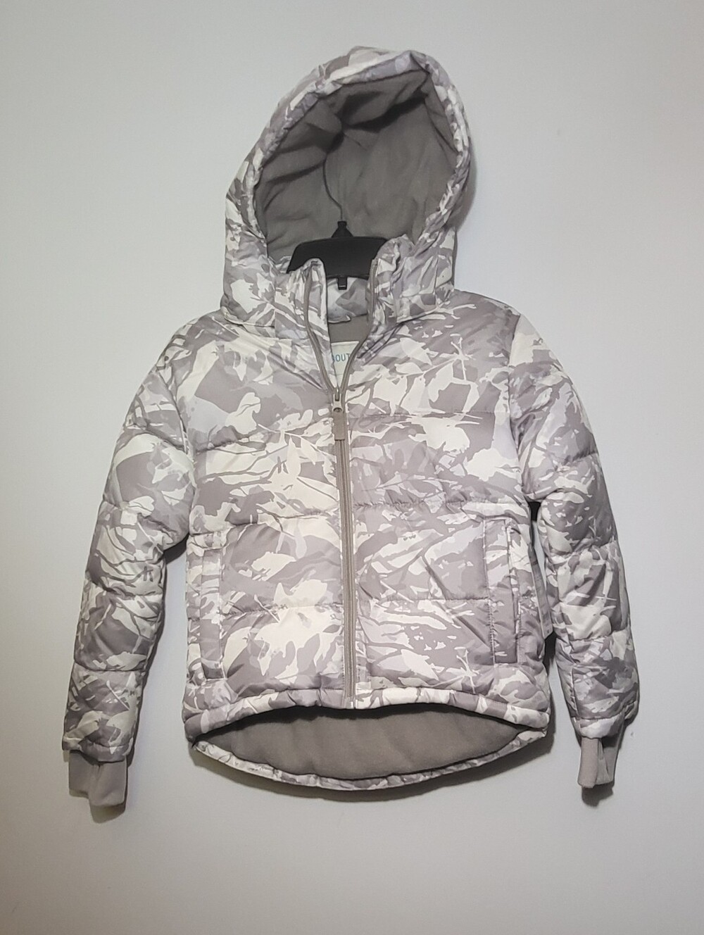 Thereabouts Unisex Kids Hooded Puffer Jacket Full Zip Gray/White Camo 2XS 4/5
